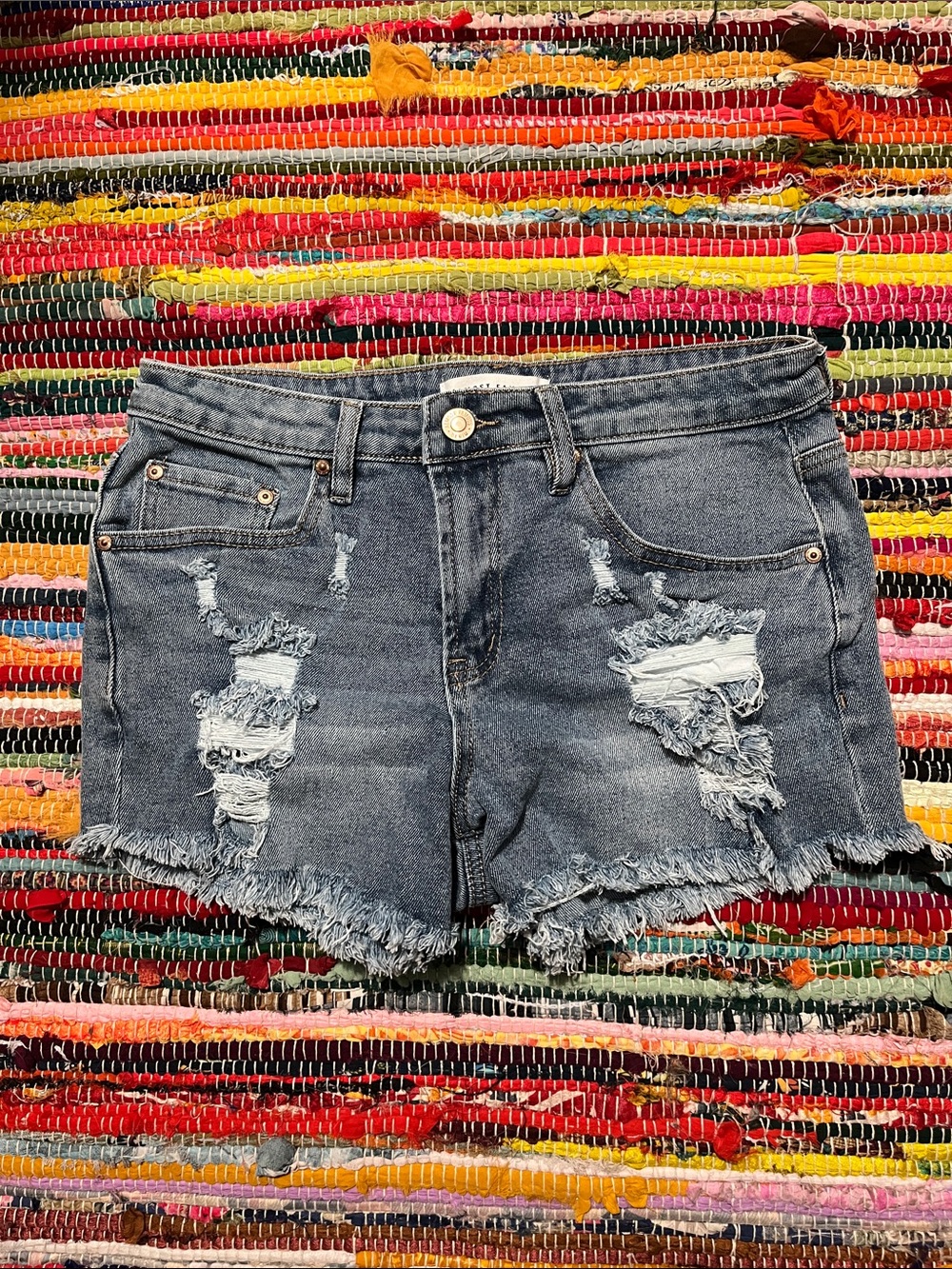Almost Famous Distressed Gray-Blue Jean Shorts
